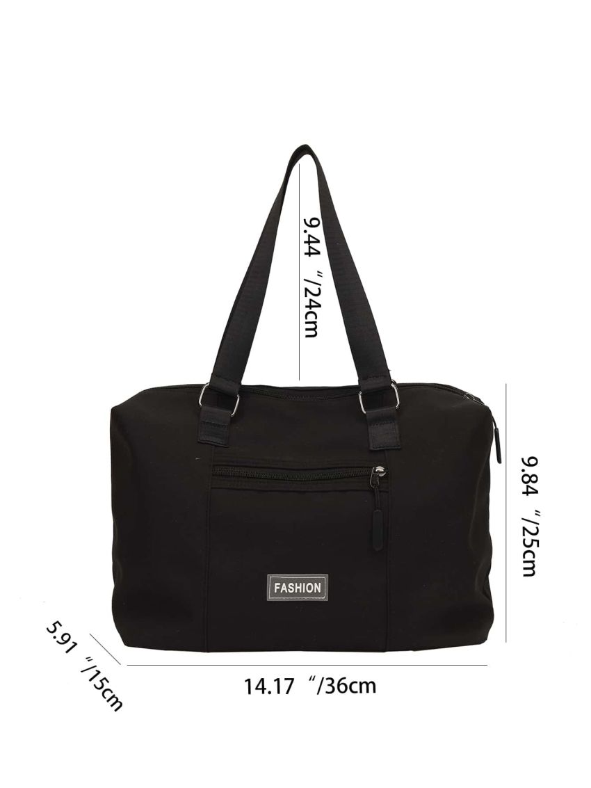 Letter Patch Decor Shopper Bag Medium Black