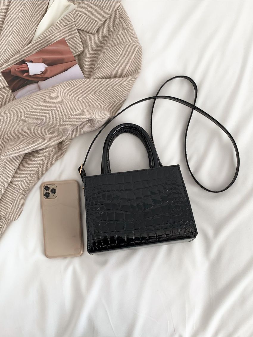 Mini Square Bag Crocodile Embossed PU Elegant For Daily Life