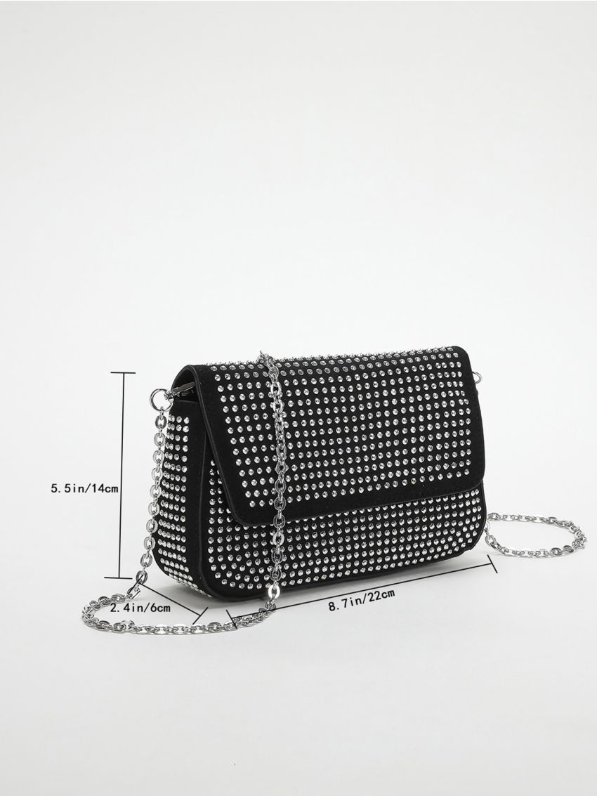 Studded Decor Flap Chain Square Bag