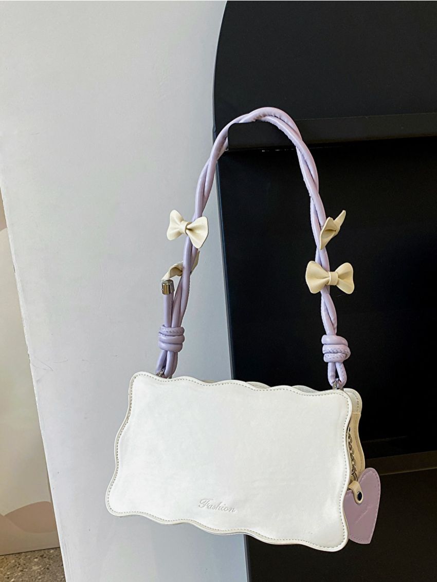 Letter Embossed Heart Decor Novelty Bag With Bag Charm