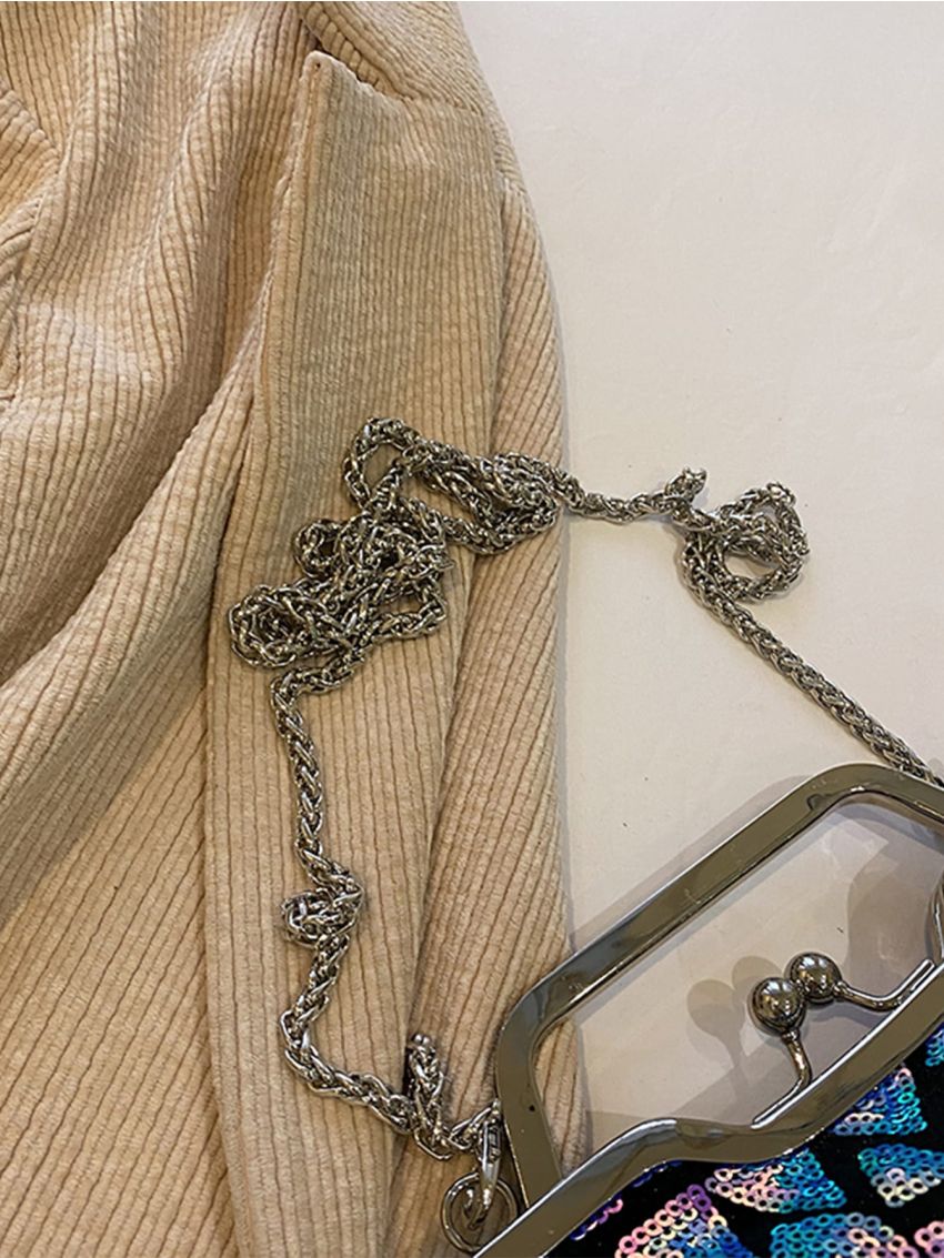 Geometric Pattern Kiss Lock Chain Evening Bag