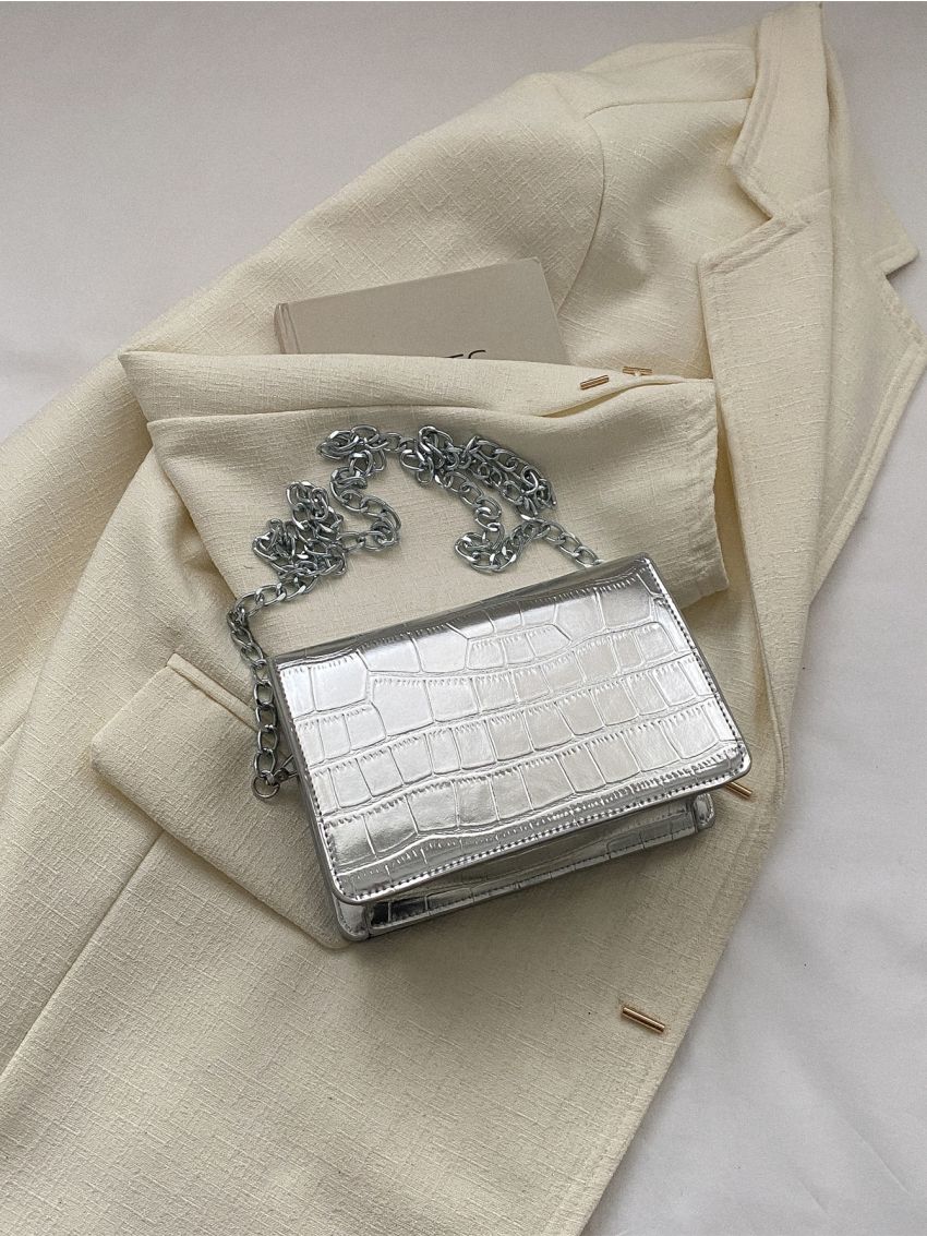 Mini Metallic Crocodile Embossed Square Bag