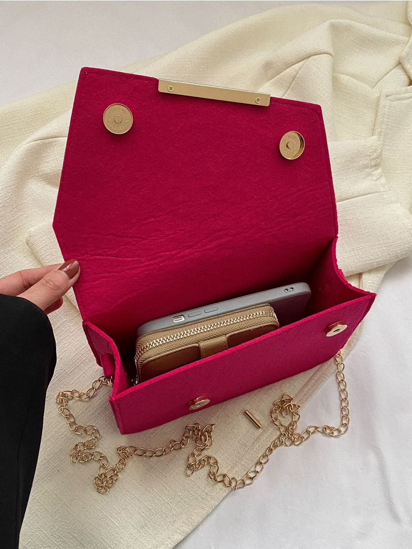 Neon Pink Snakeskin Embossed Flap Chain Square Bag