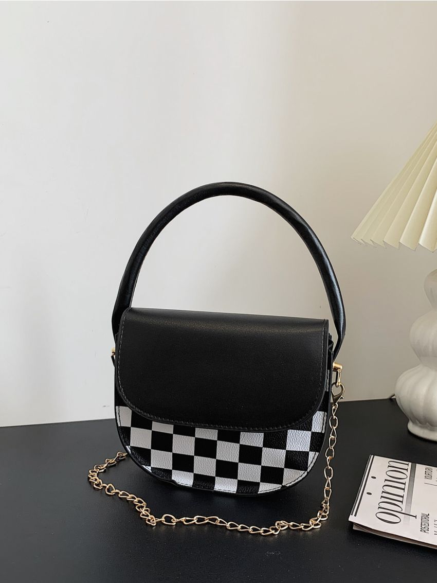 Mini Checkered Pattern Flap Chain Saddle Bag