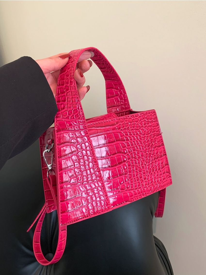 Mini Metallic Crocodile Embossed Square Bag