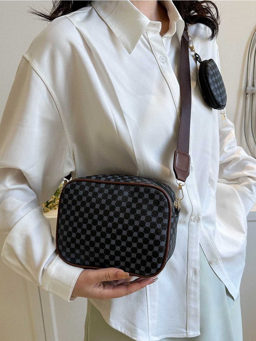 Mini Geometric Pattern Square Bag With Coin Purse