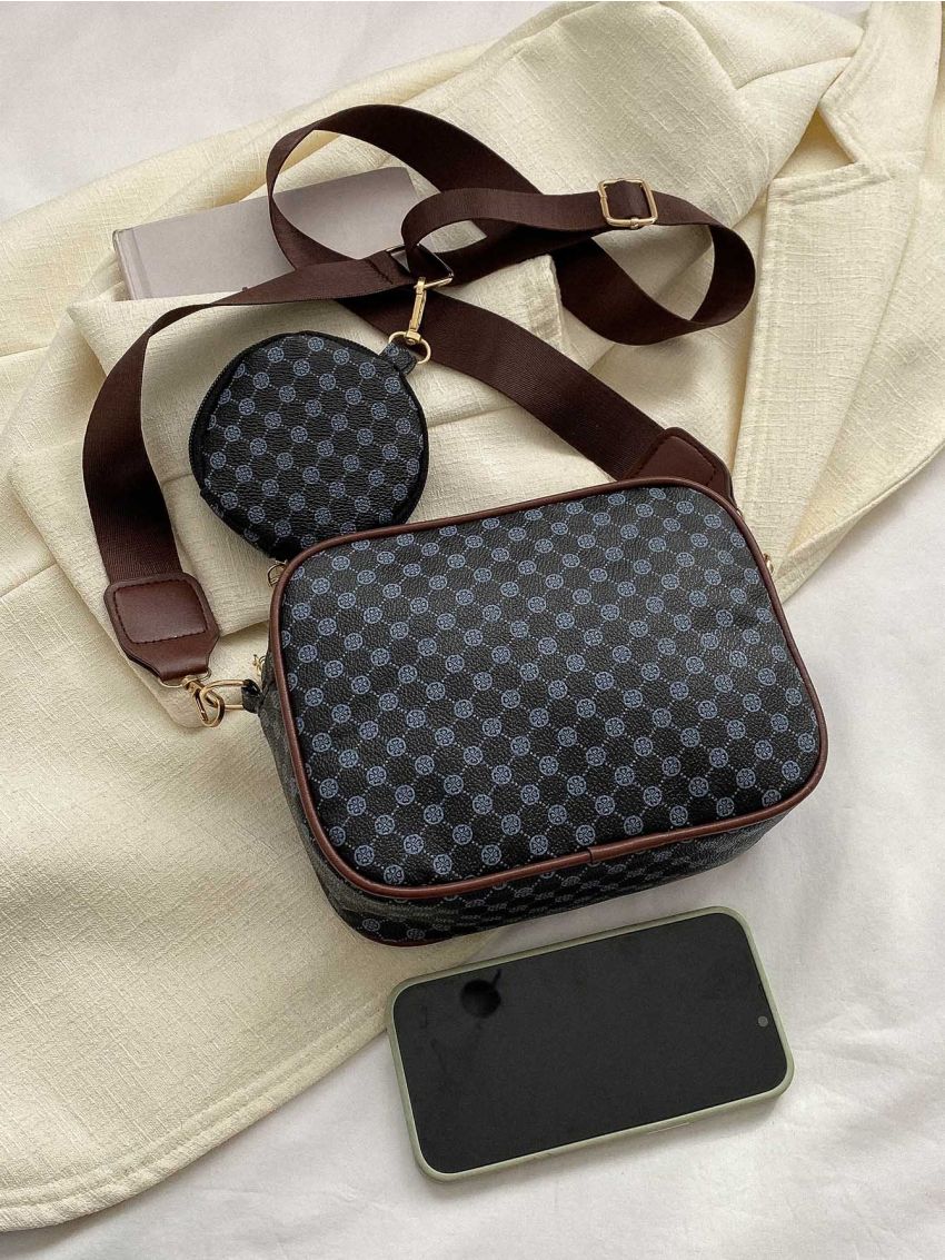 Mini Geometric Pattern Square Bag With Coin Purse