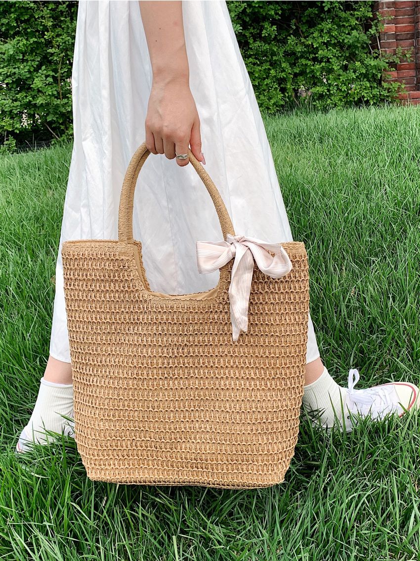 Twilly Scarf Decor Straw Bag