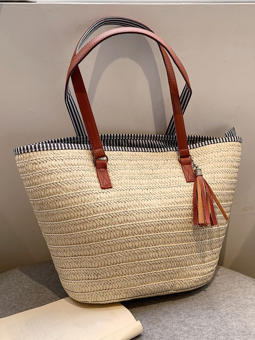 Tassel Decor Straw Bag