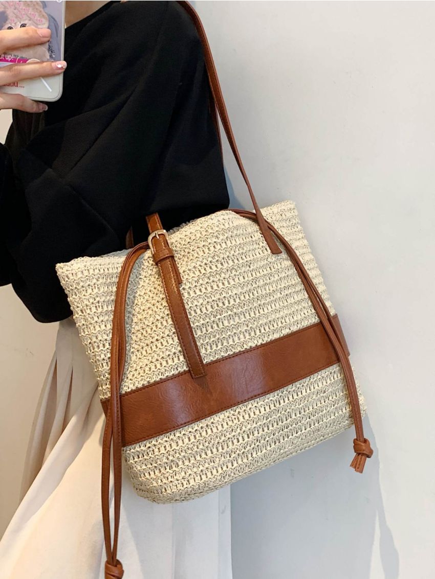 Two Tone Straw Bag
