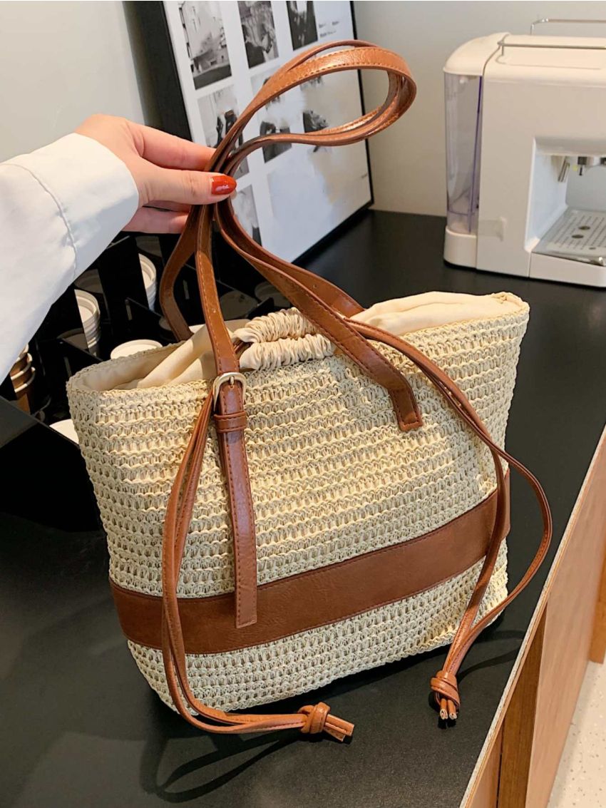 Two Tone Straw Bag