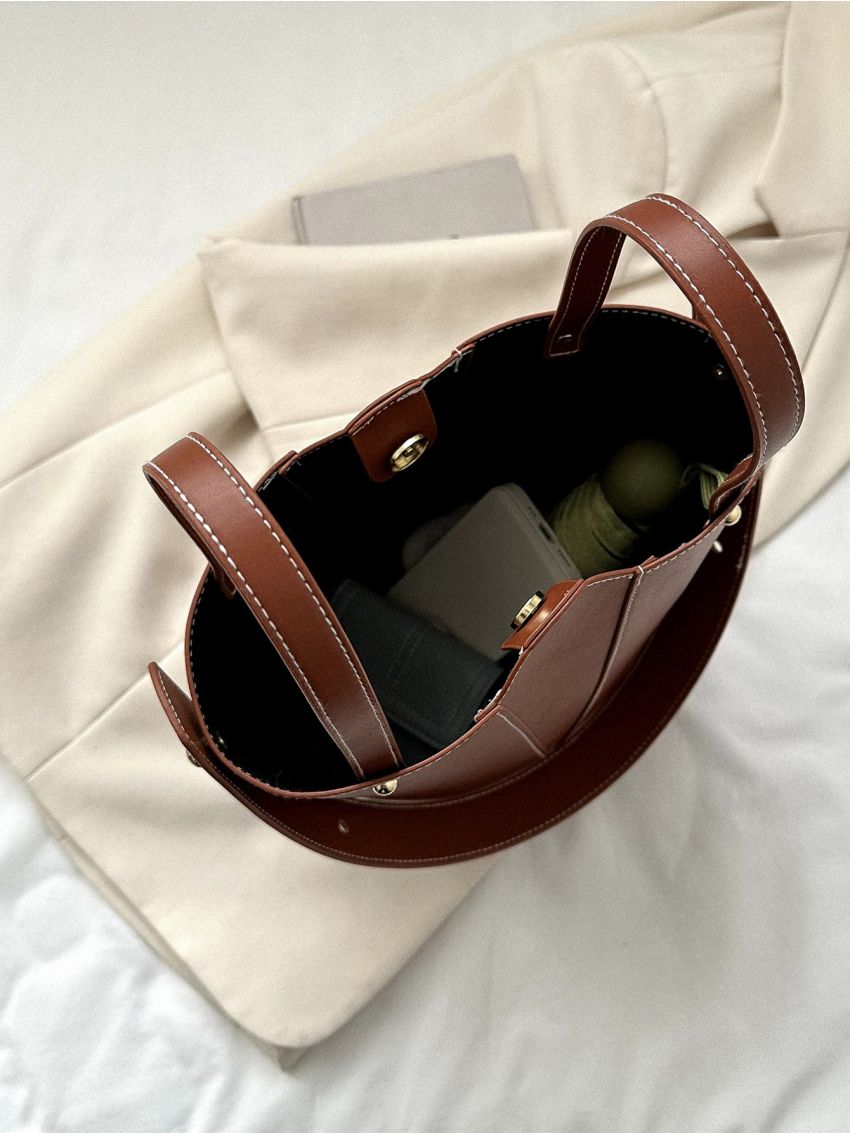 Small Bucket Bag Stitch Detail Studded Decor