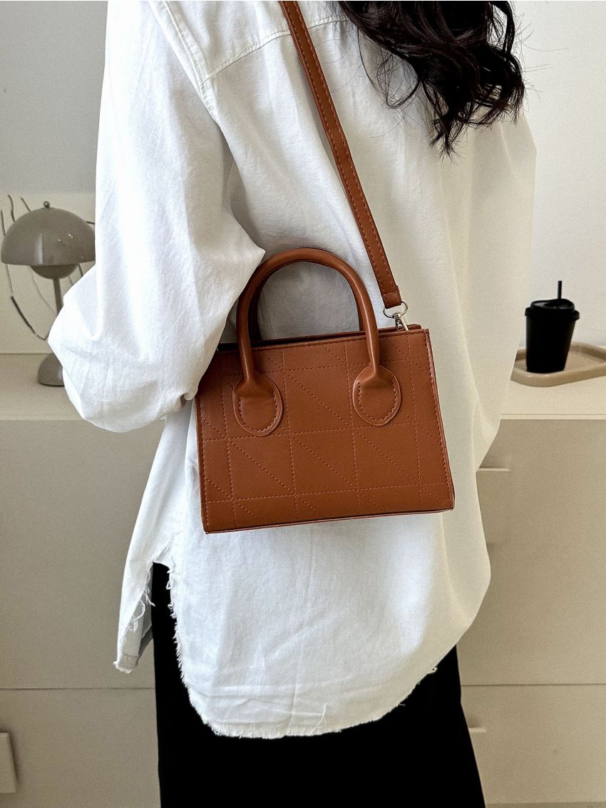 Stitch Detail Double Handle Square Bag
