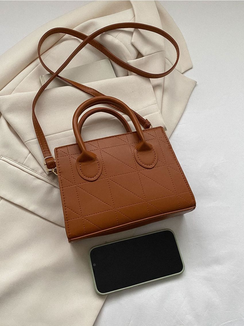 Stitch Detail Double Handle Square Bag