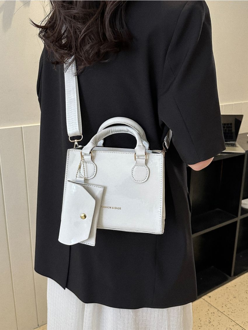 Letter Graphic Square Bag With Coin Purse