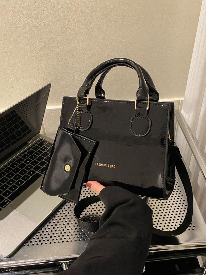 Letter Graphic Square Bag With Coin Purse