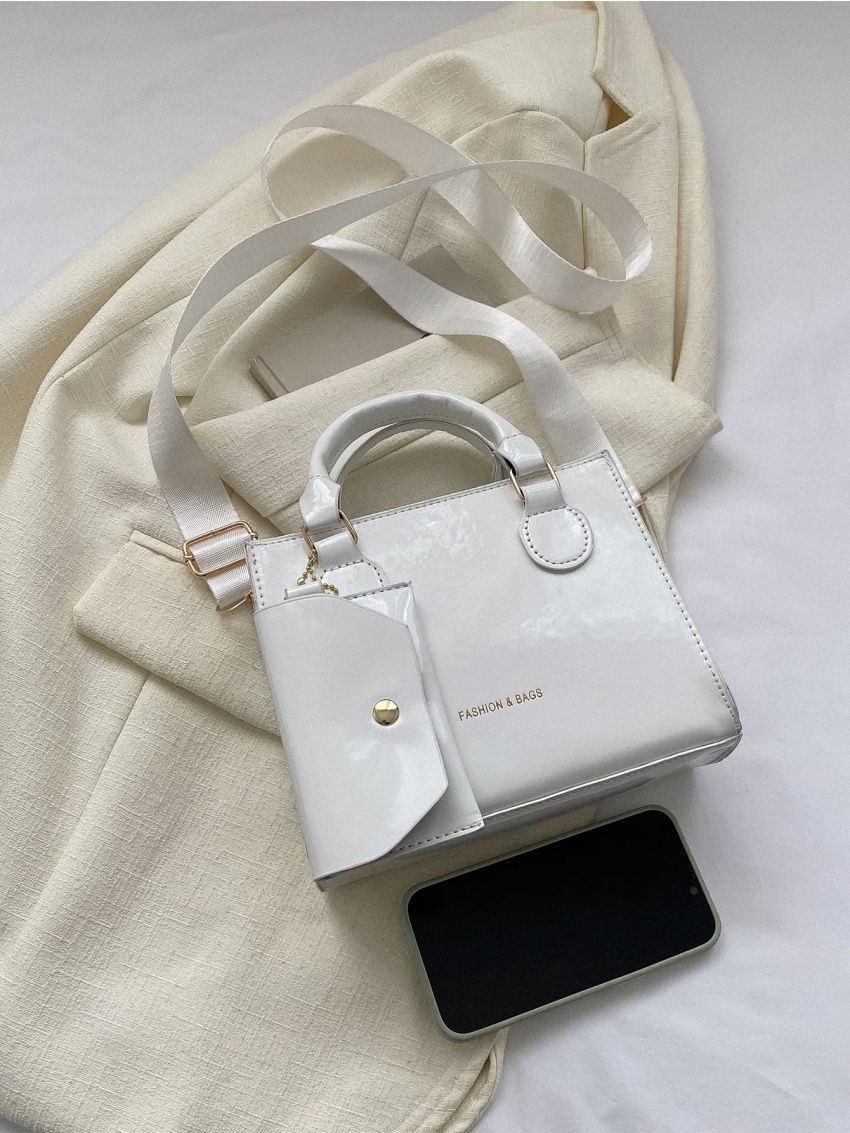 Letter Print Square Bag White Fashionable With Coin Purse For Daily