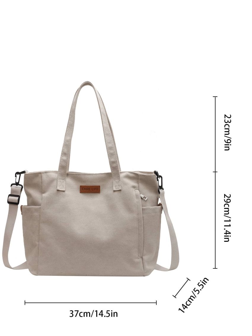 Letter Patch Decor Shopper Bag Preppy  Polyester For Daily Life