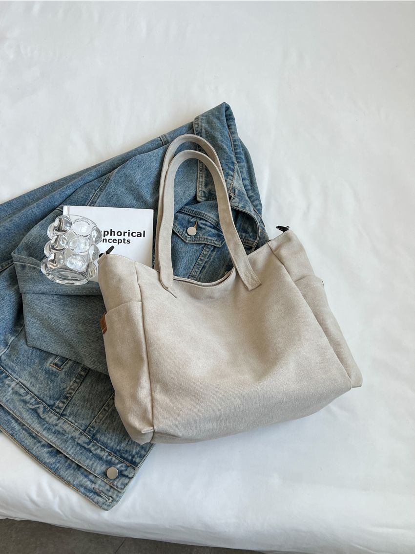 Letter Patch Decor Shopper Bag Preppy  Polyester For Daily Life