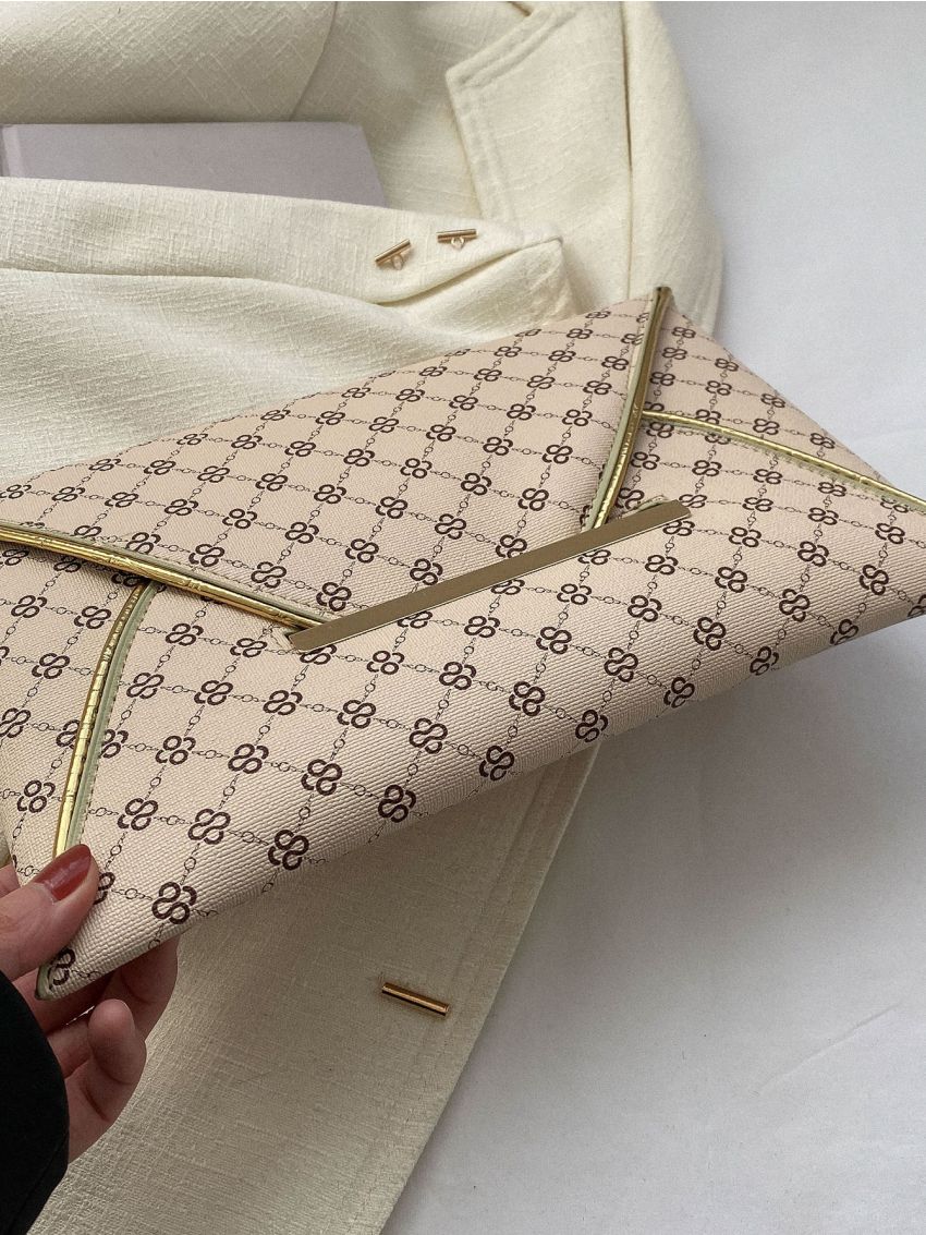 Geometric Pattern Contrast Binding Envelope Bag