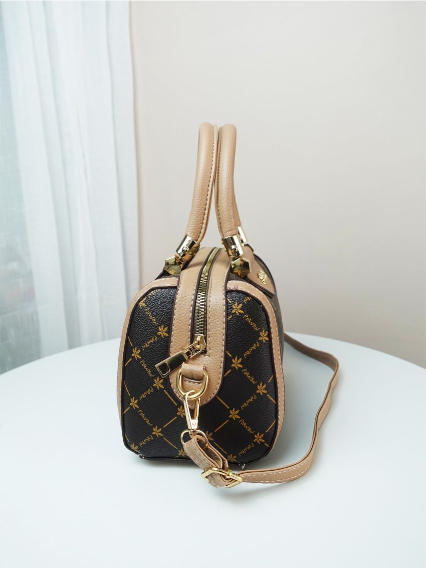 Colorblock Boston Bag Geometric Pattern Satchel Bag For Women