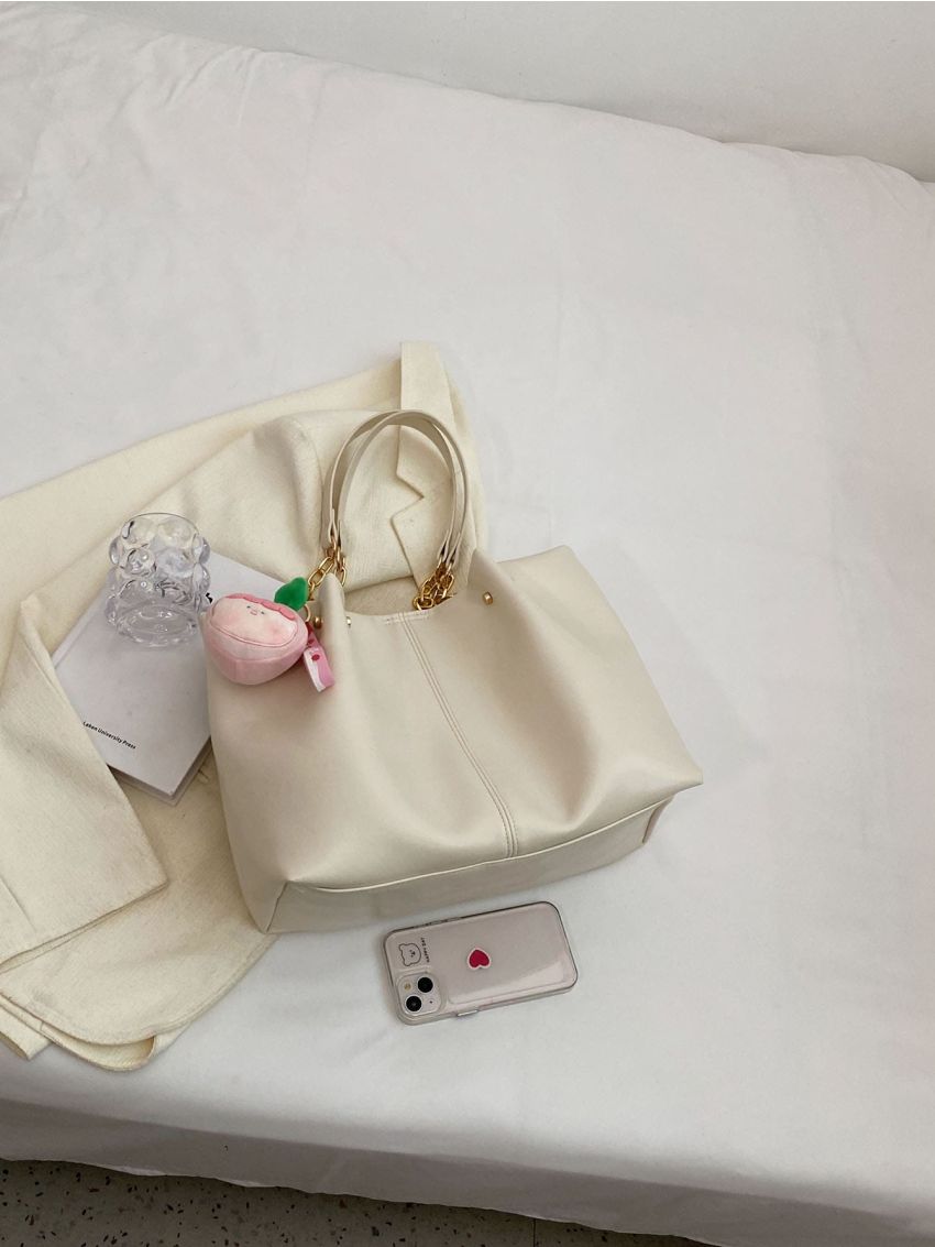 Minimalist Chain Strap Shoulder Tote Bag With Bag Charm