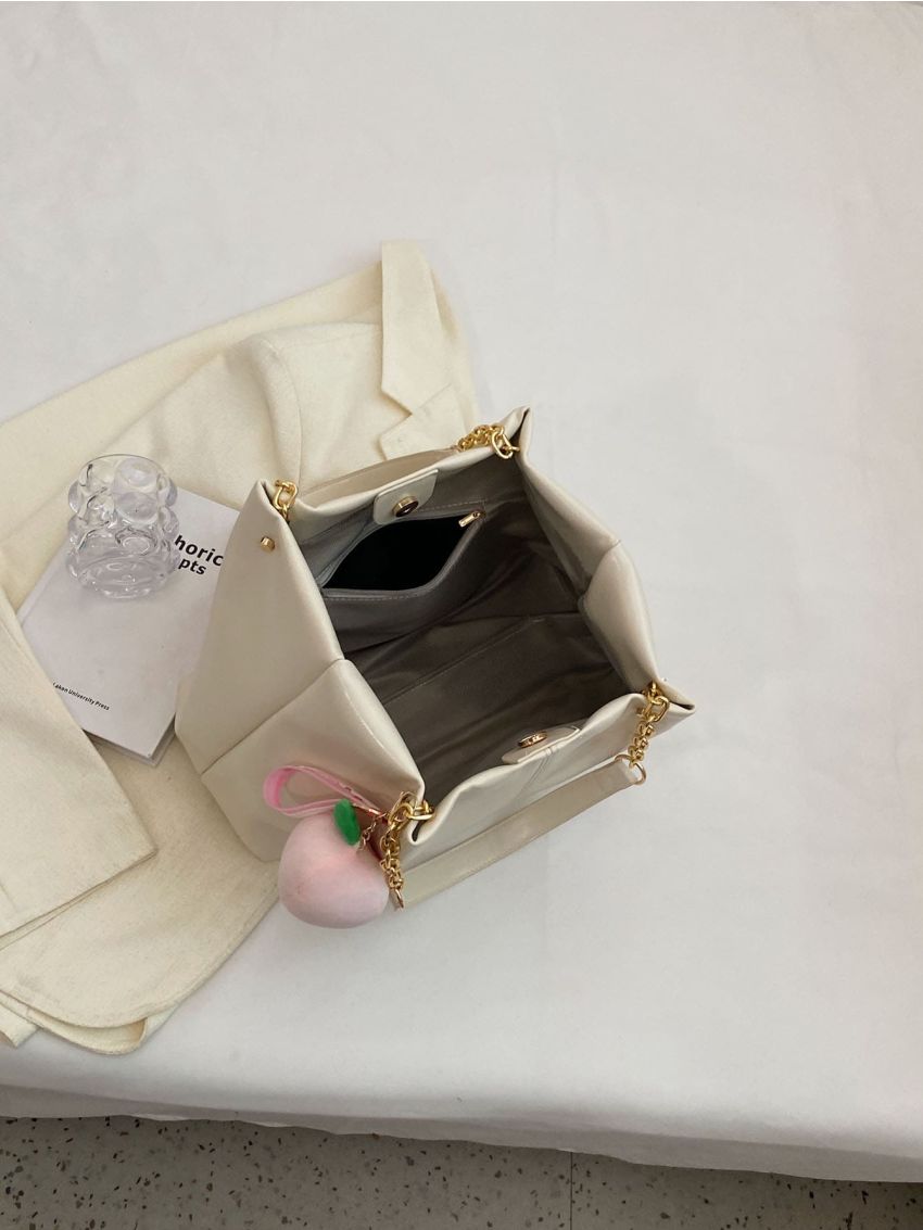 Minimalist Chain Strap Shoulder Tote Bag With Bag Charm