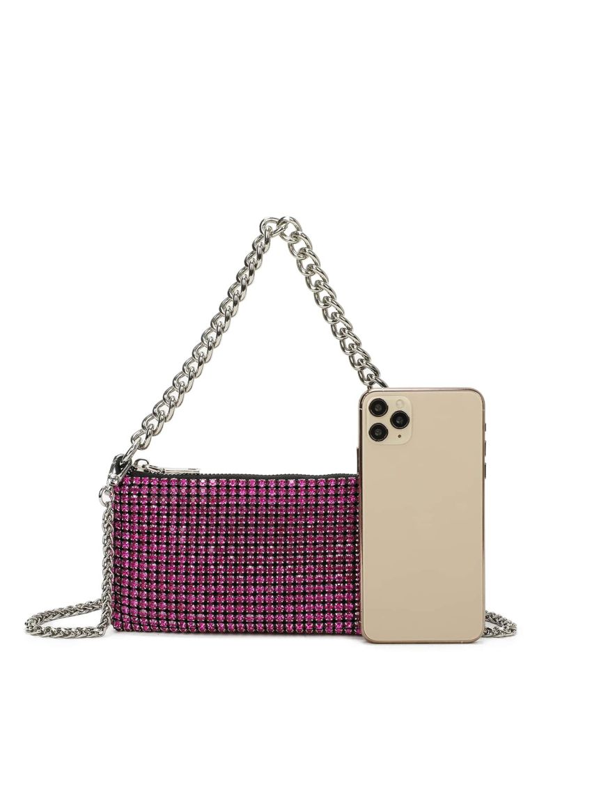 Mini Rhinestone Decor Chain Square Bag