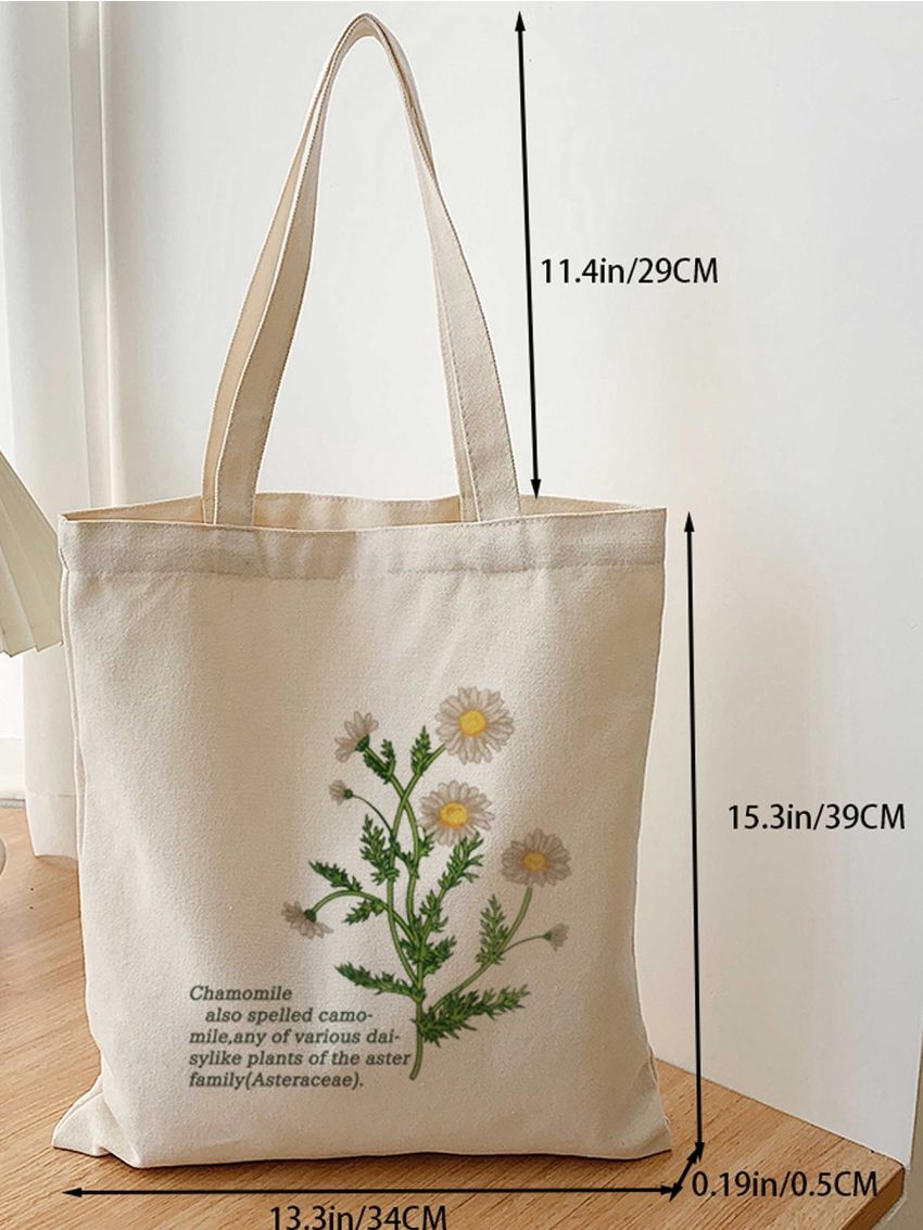 Floral & Slogan Graphic Shopper Bag
