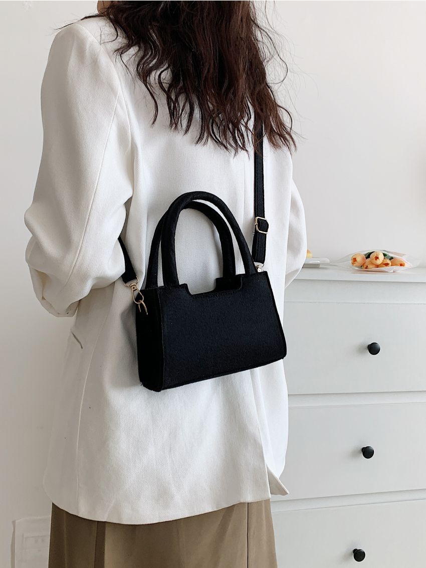 Mini Square Bag Black Minimalist Double Handle For Daily