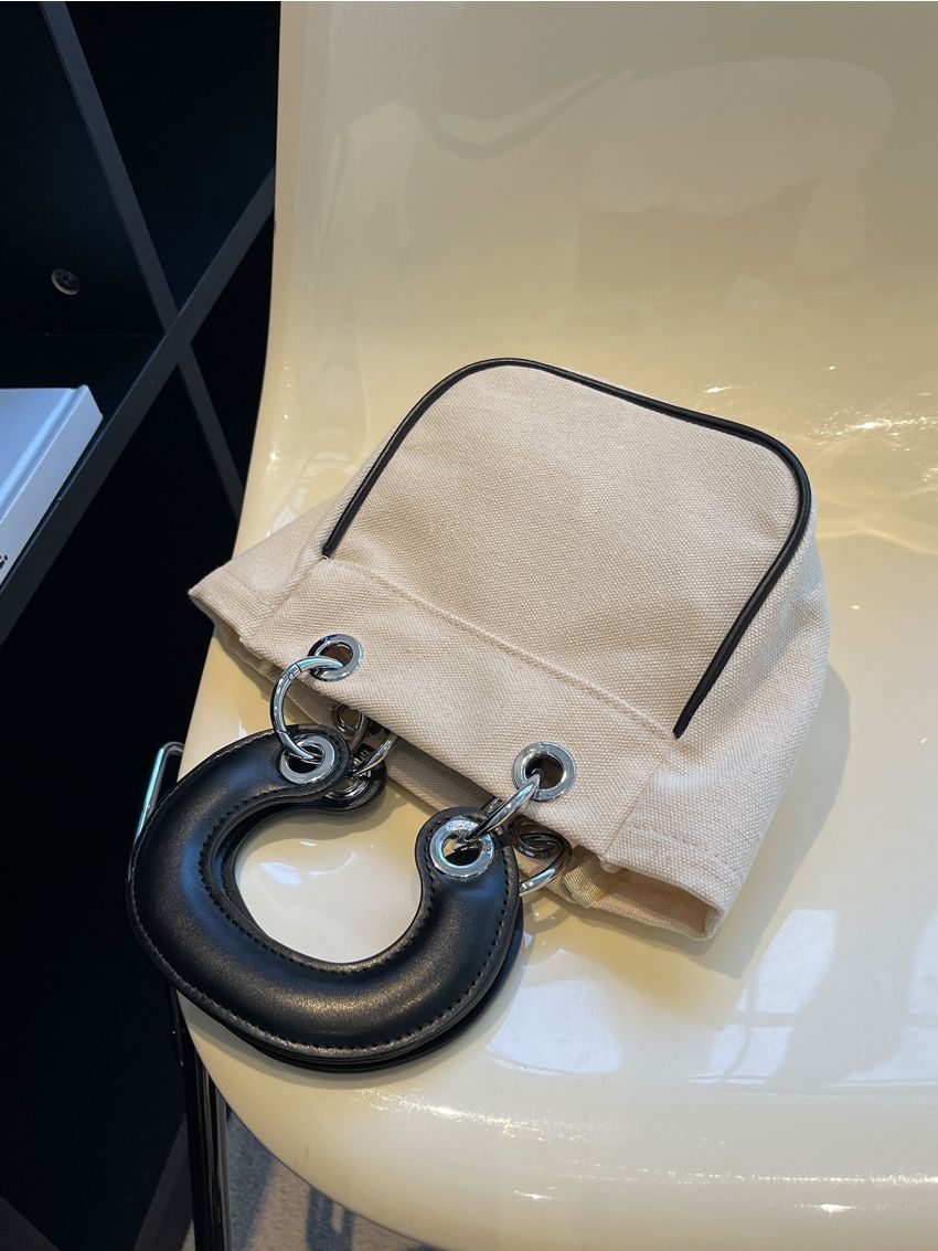 Contrast Binding Double Handle Square Bag