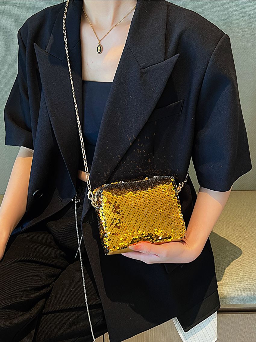 Mini Sequin Decor Chain Square Bag