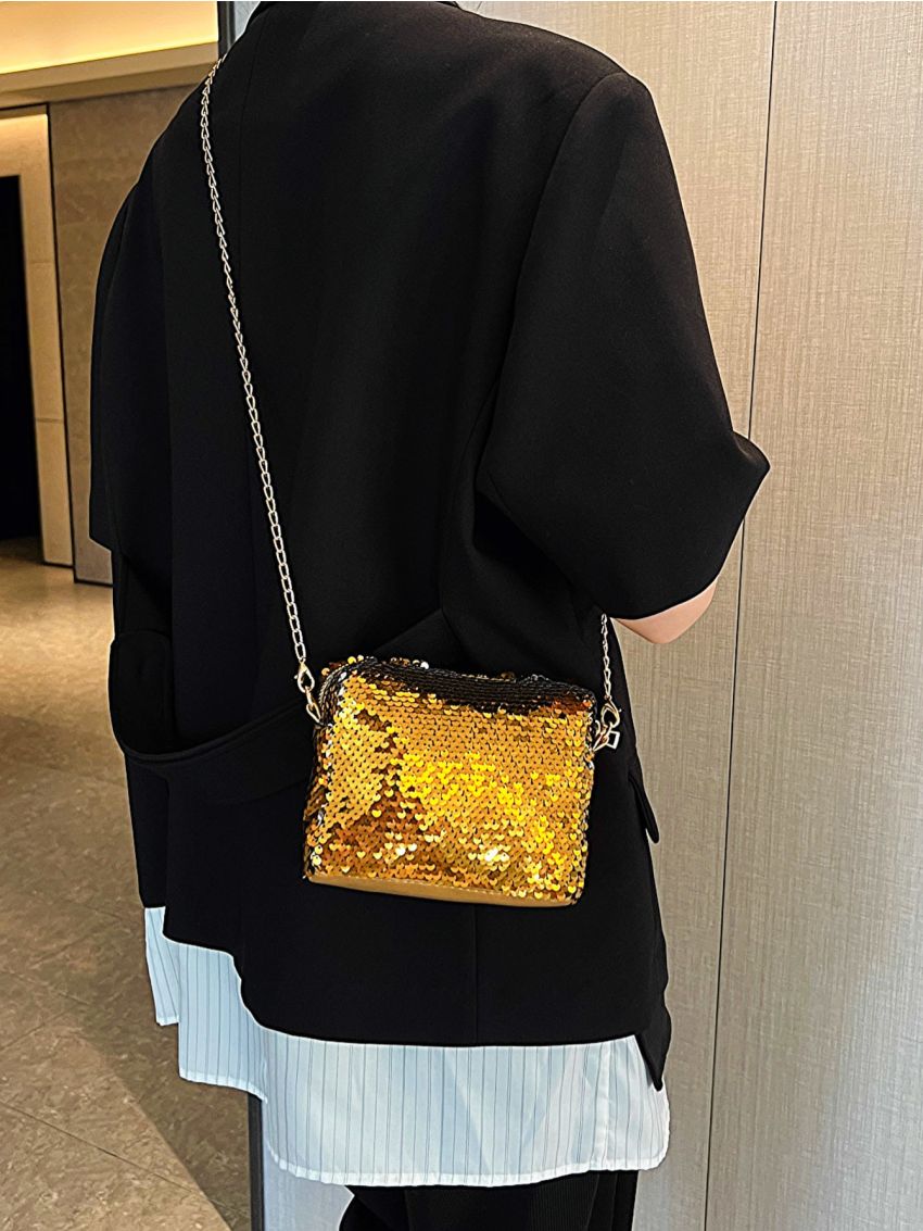 Mini Sequin Decor Chain Square Bag