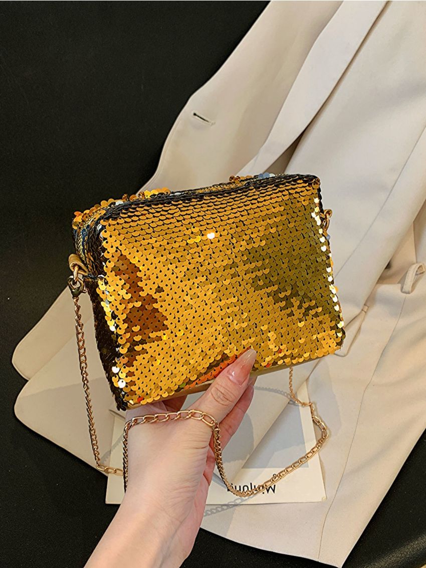 Mini Sequin Decor Chain Square Bag