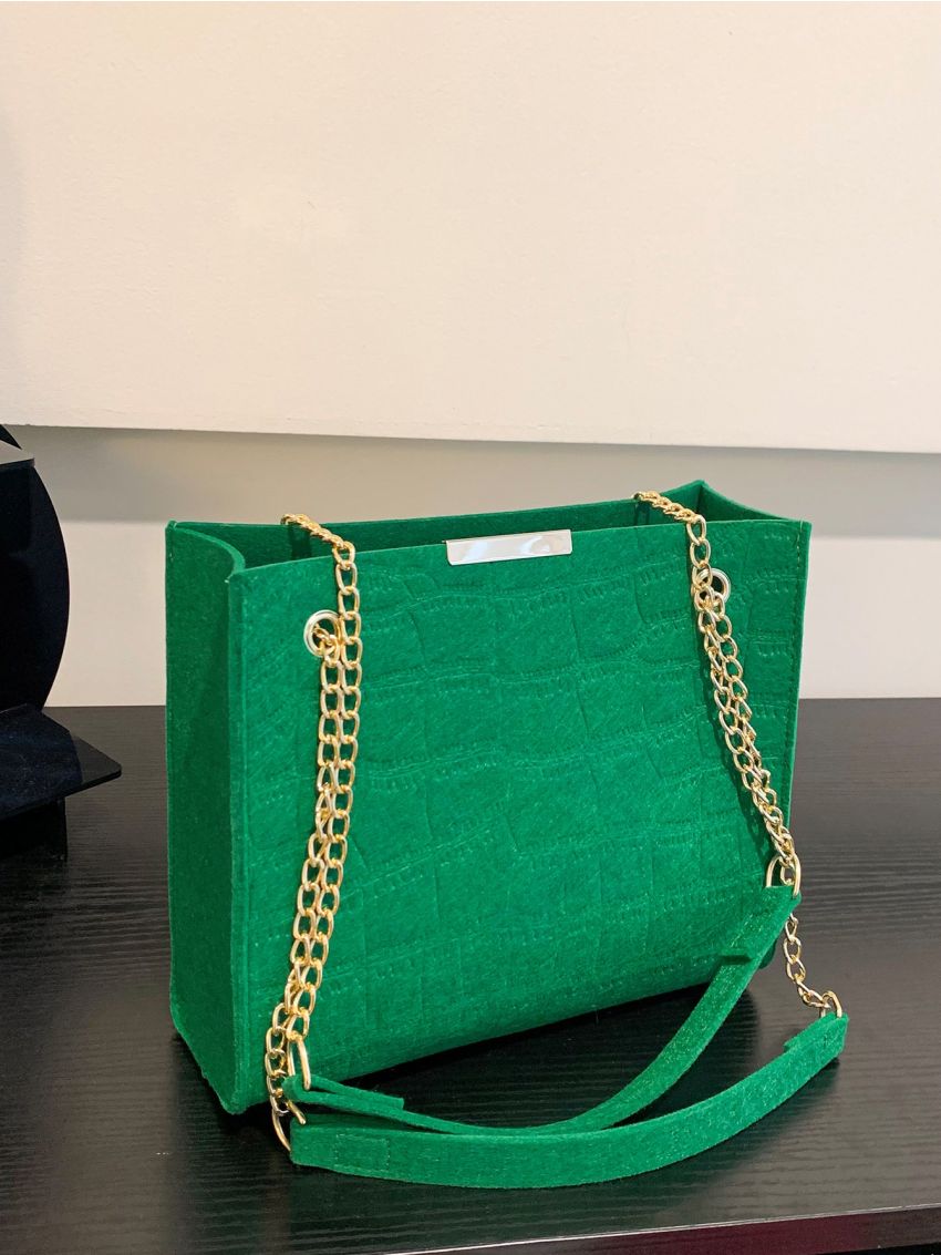 Crocodile Embossed Chain Square Bag