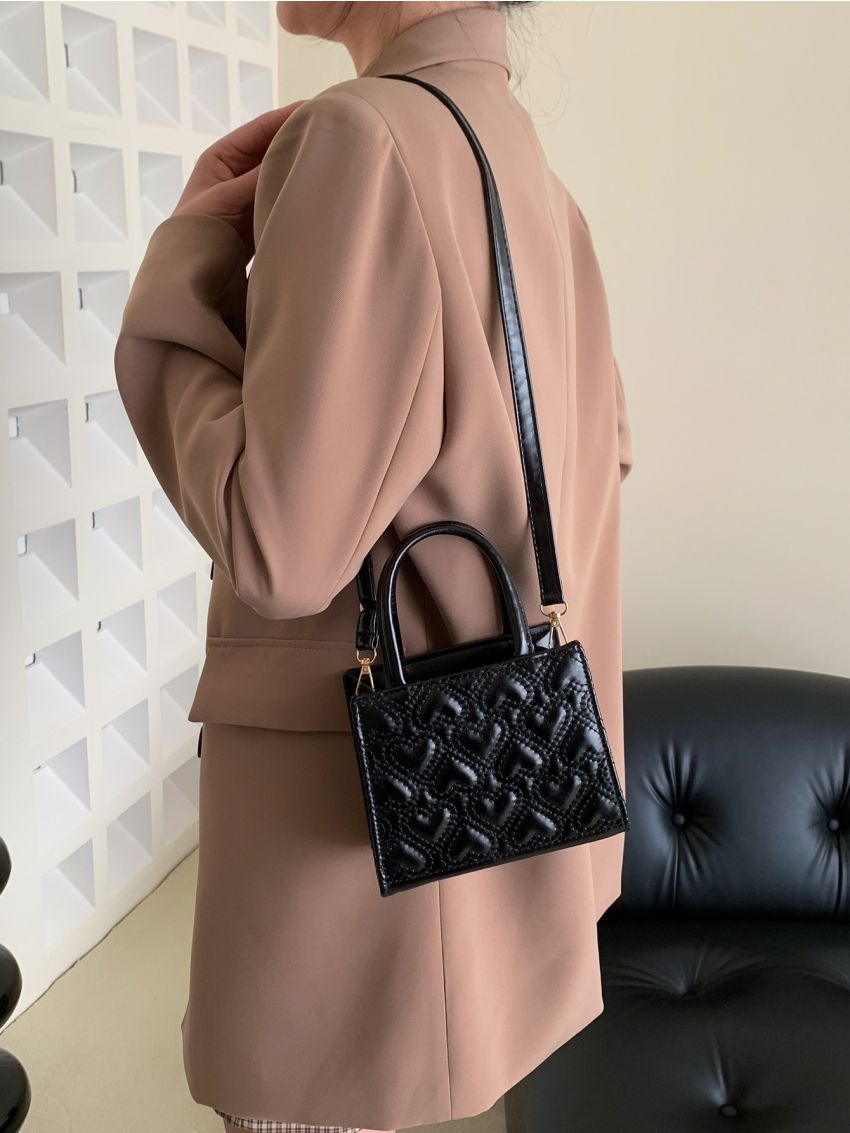 Heart Quilted Square Bag Double Handle Mini For Daily Working