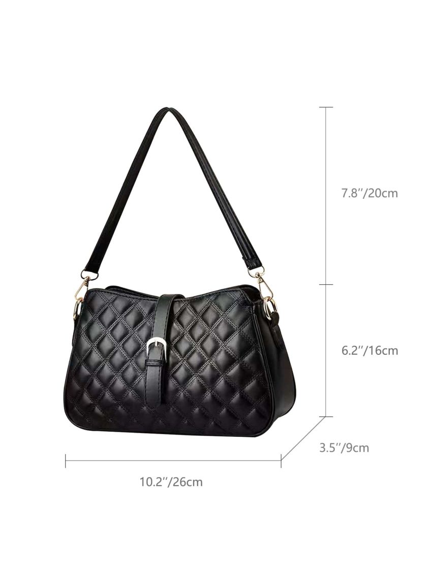 Quilted Buckle Decor Hobo Bag