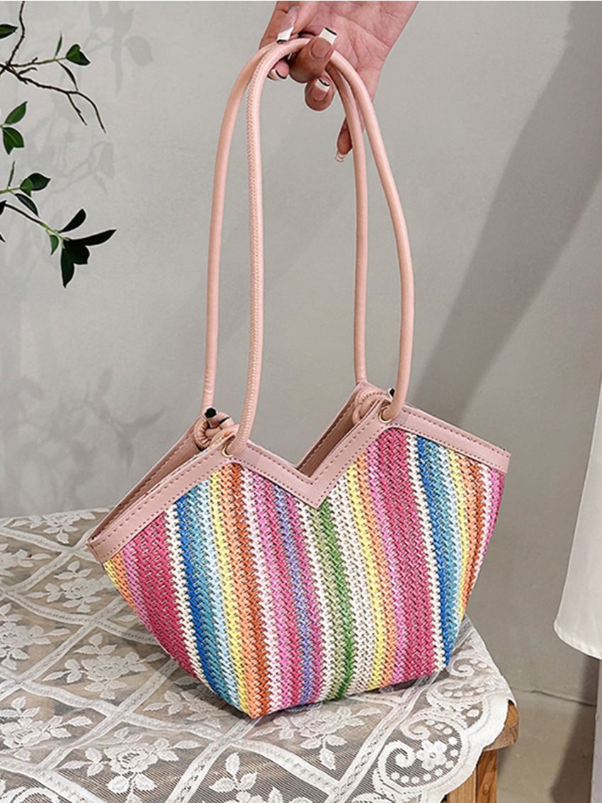 Color Block Straw Bag