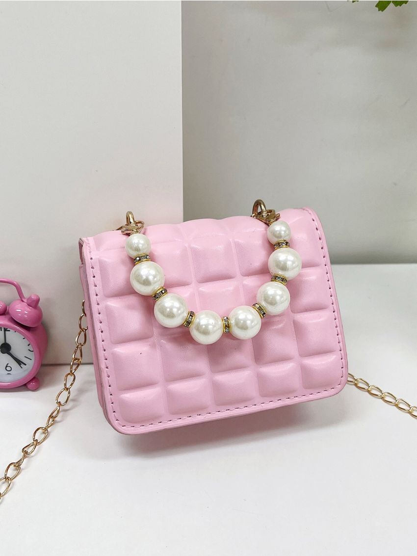 Mini Faux Pearl Decor Square Bag