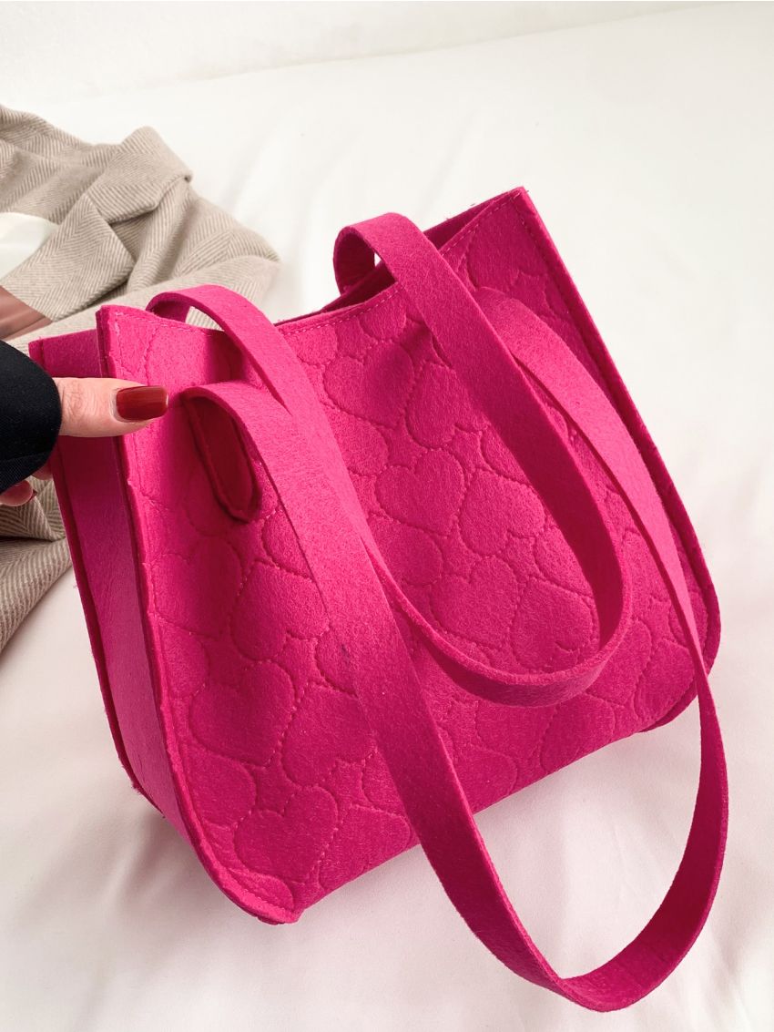 Neon Pink Heart Stitch Square Bag
