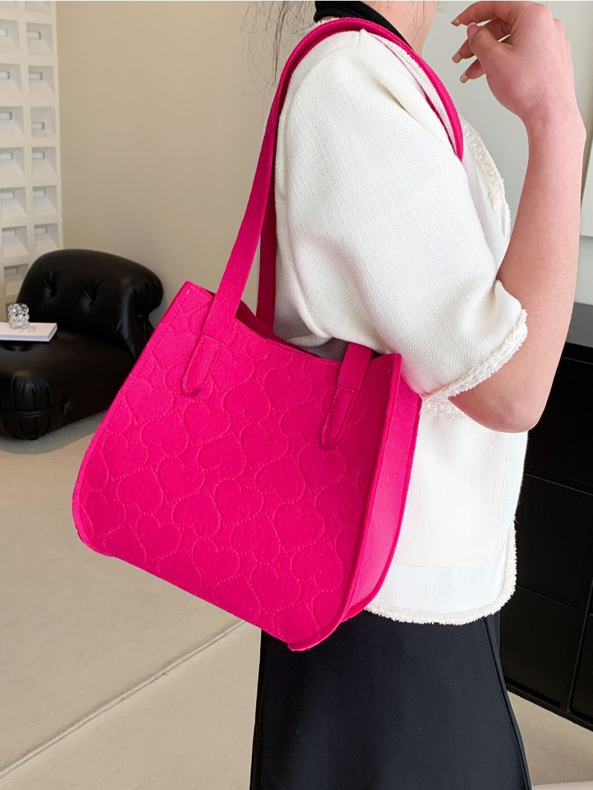 Neon Pink Heart Stitch Square Bag