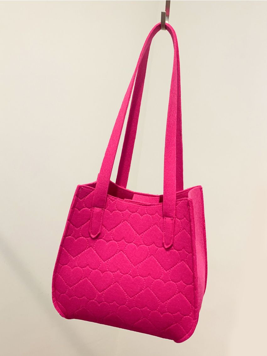Neon Pink Heart Stitch Square Bag
