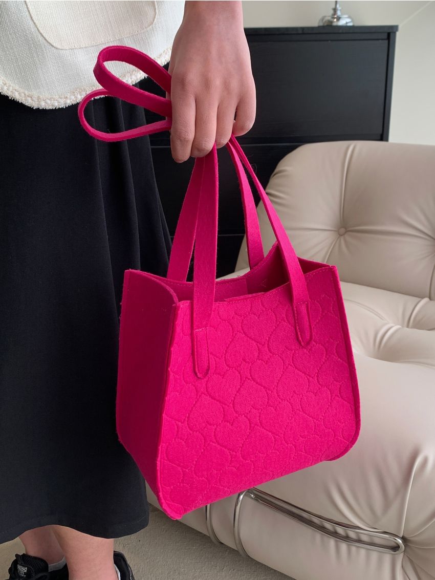 Neon Pink Heart Stitch Square Bag