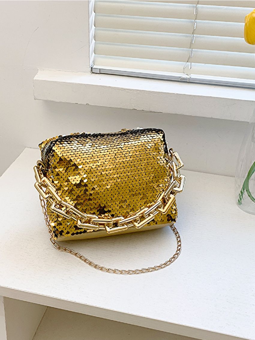 Mini Sequin Decor Chain Square Bag