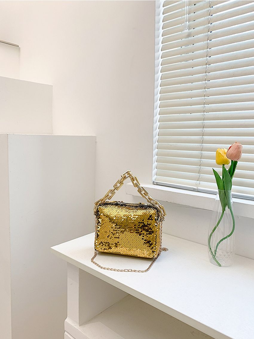 Mini Sequin Decor Chain Square Bag