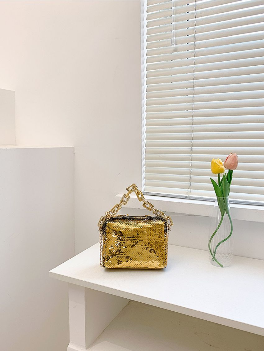 Mini Sequin Decor Chain Square Bag