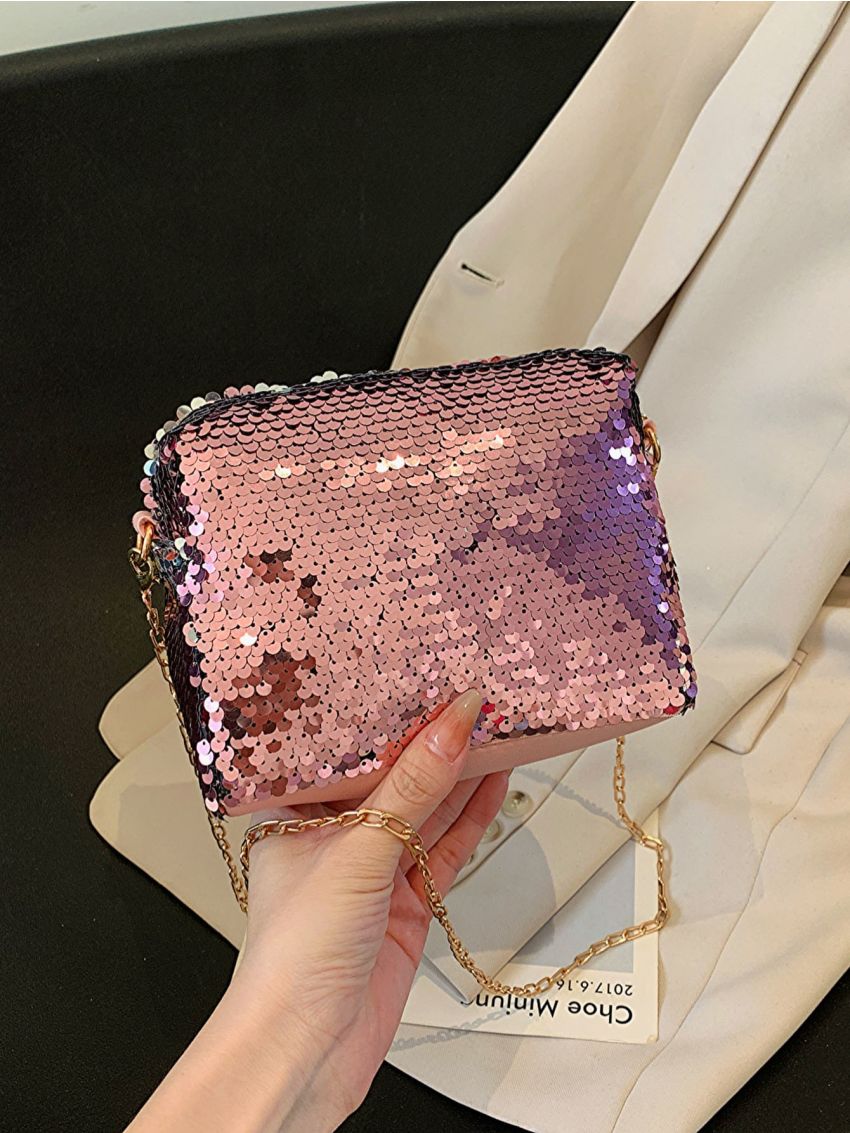 Mini Sequin Decor Chain Square Bag