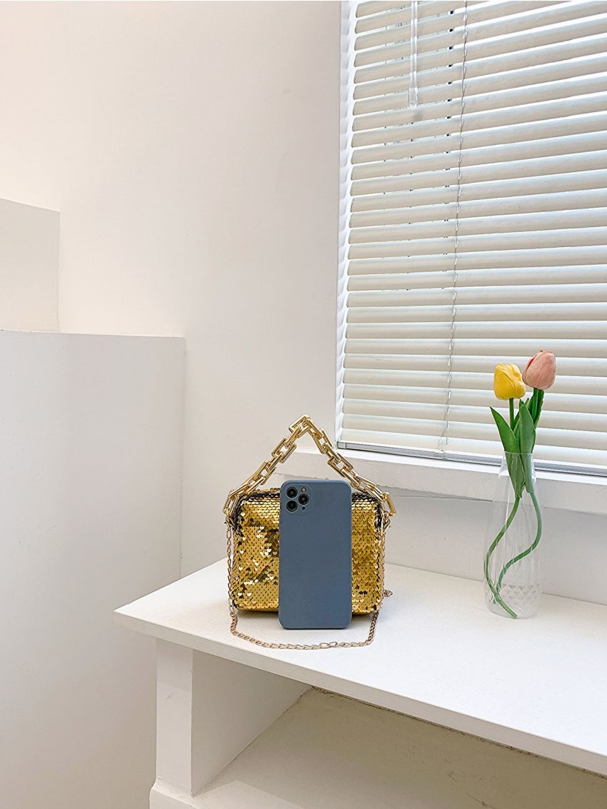 Mini Sequin Decor Chain Square Bag