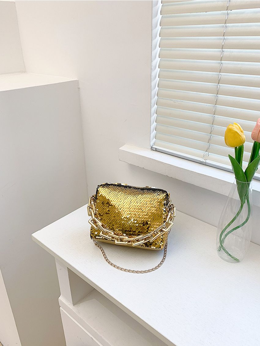 Mini Sequin Decor Chain Square Bag