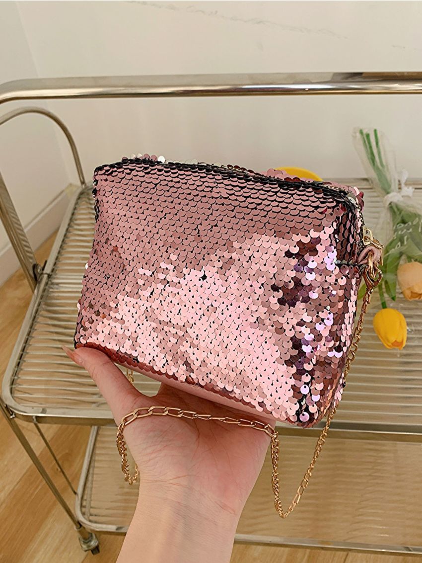 Mini Sequin Decor Chain Square Bag